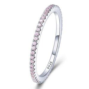 925 Sterling Silver Pink Wedding Band Ring